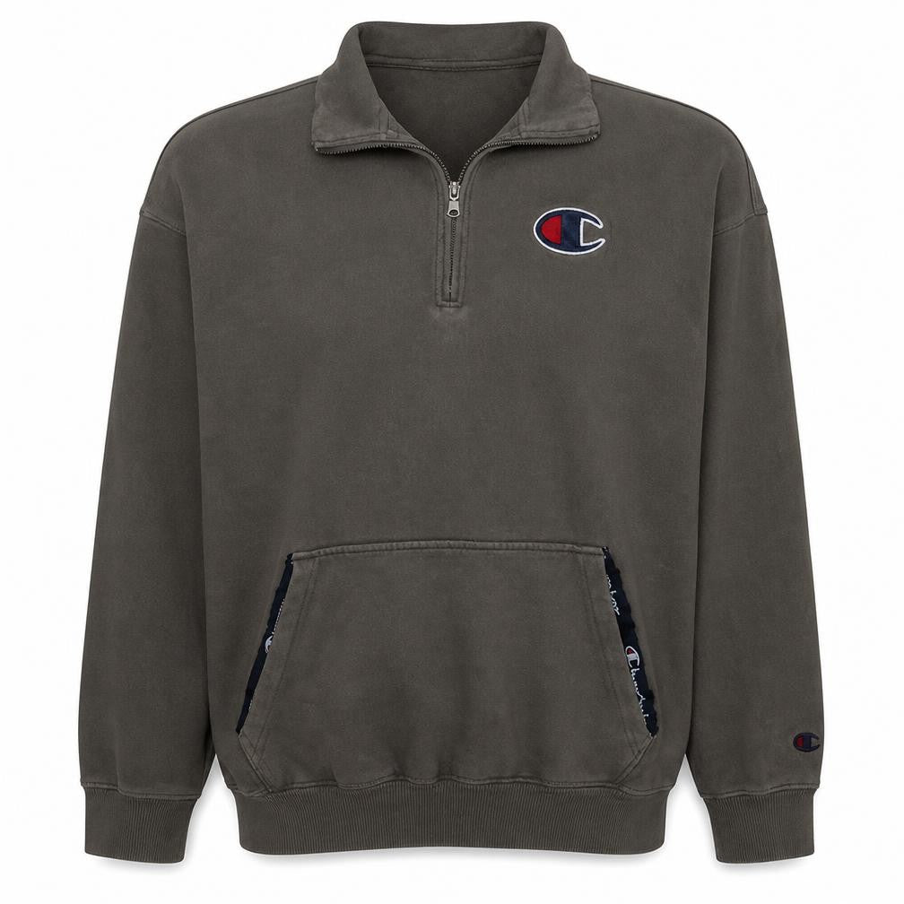 Front view of Champion Men's Brown 1/2 Zip Fleece Sweatshirt, size L