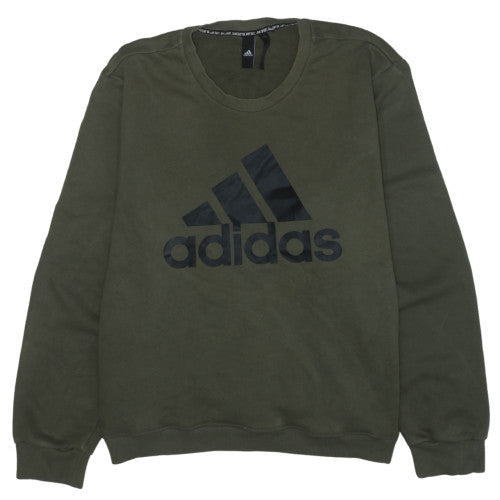 Adidas Mens Green Logo Crew Neck Pullover Sweatshirt Size L
