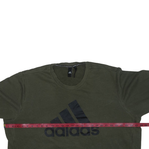 Adidas Mens Green Logo Crew Neck Pullover Sweatshirt Size L