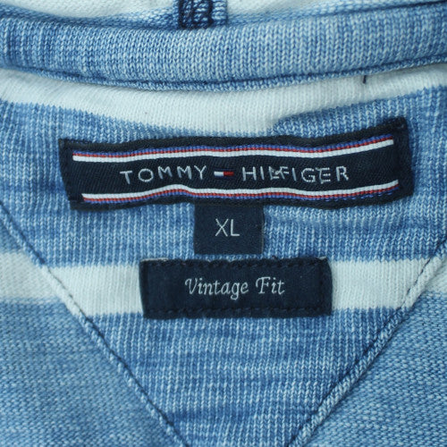 Tommy Hilfiger Men’s Blue Striped Pullover Hoodie XL Vintage Fit