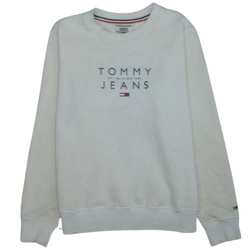 Tommy Jeans Men's White Logo Crew Neck Sweatshirt Size M