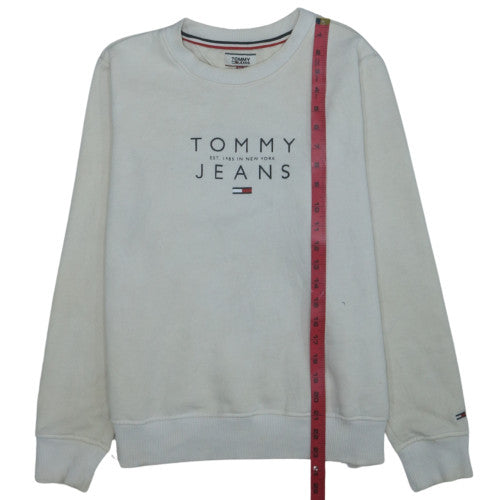 Tommy Jeans Men's White Logo Crew Neck Sweatshirt Size M