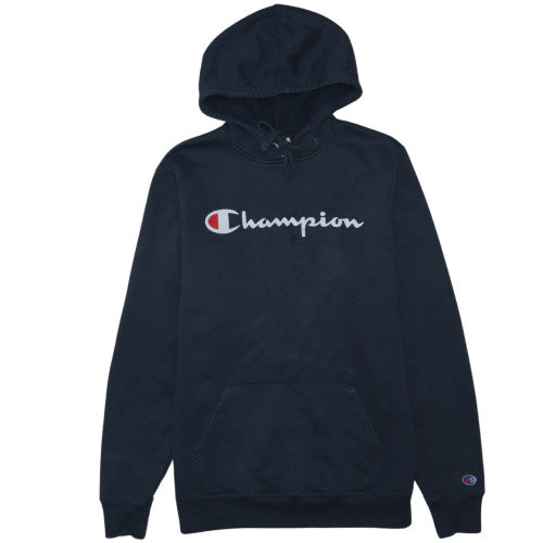 Champion Womens Navy Pullover Hoodie L Cotton Blend Logo Sweatshirt