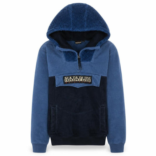 Front view of Napapijri Men's Blue 1/2 Zip Fleece Hoodie, size S