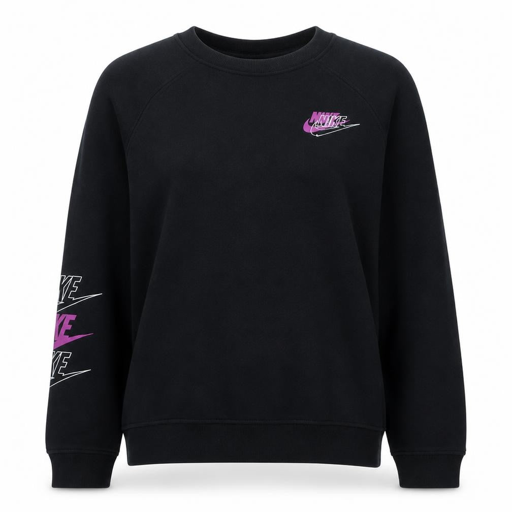 Front view of Nike Women Black XL Pullover Sweatshirt with Logo Print