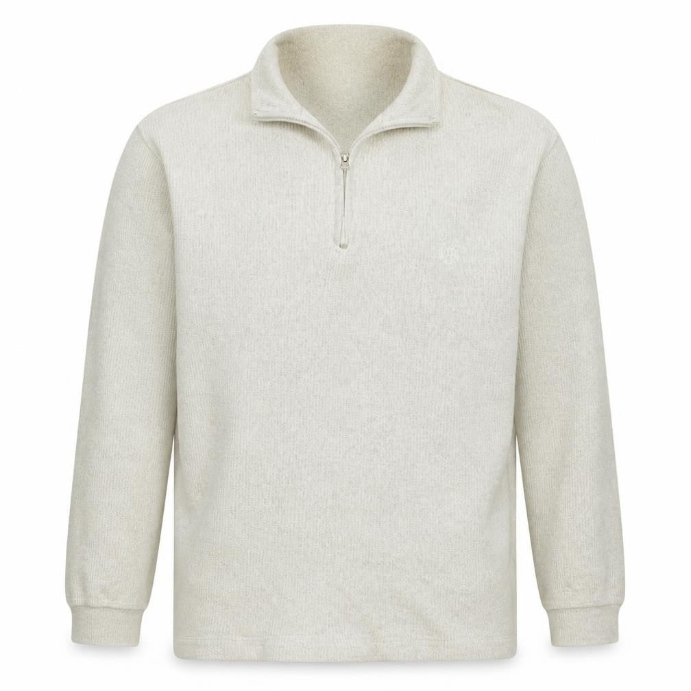Front view of Chaps Men’s Beige 1/4 Zip Mock Neck Pullover Sweatshirt L