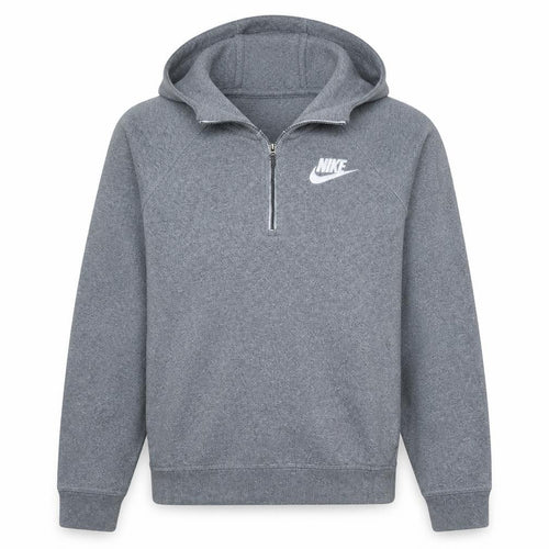 Nike Men’s Grey 1/2 Zip Hooded Sweatshirt M Fleece Logo