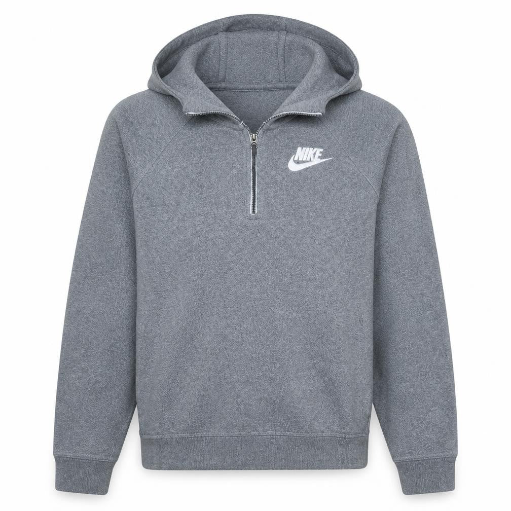 Nike Men’s Grey 1/2 Zip Hooded Sweatshirt M Fleece Logo