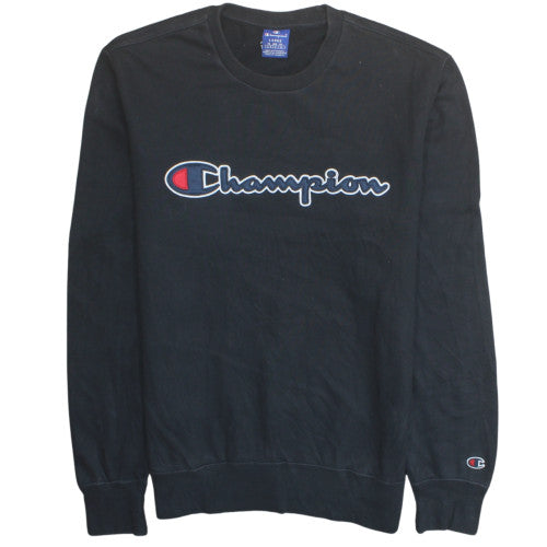 Champion Mens Black Logo Pullover Sweatshirt Size L Regular Fit