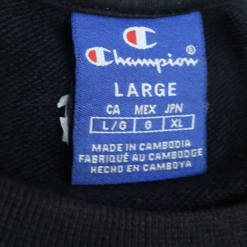 Champion Mens Black Logo Pullover Sweatshirt Size L Regular Fit