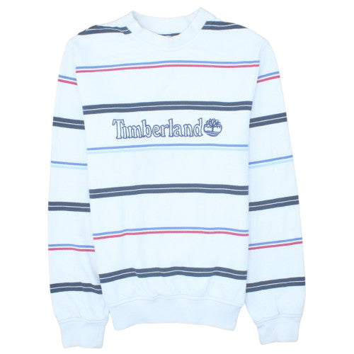Timberland Men's White Striped Embroidered Logo Pullover Sweatshirt Size S