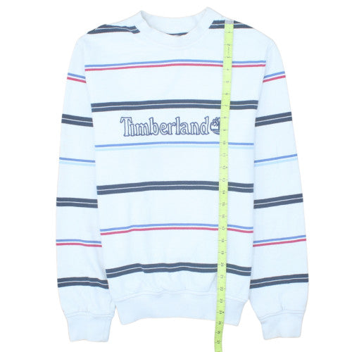 Timberland Men's White Striped Embroidered Logo Pullover Sweatshirt Size S