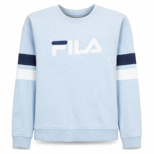 Front view of Fila women’s light blue pullover sweatshirt, size S, crew neck cotton blend