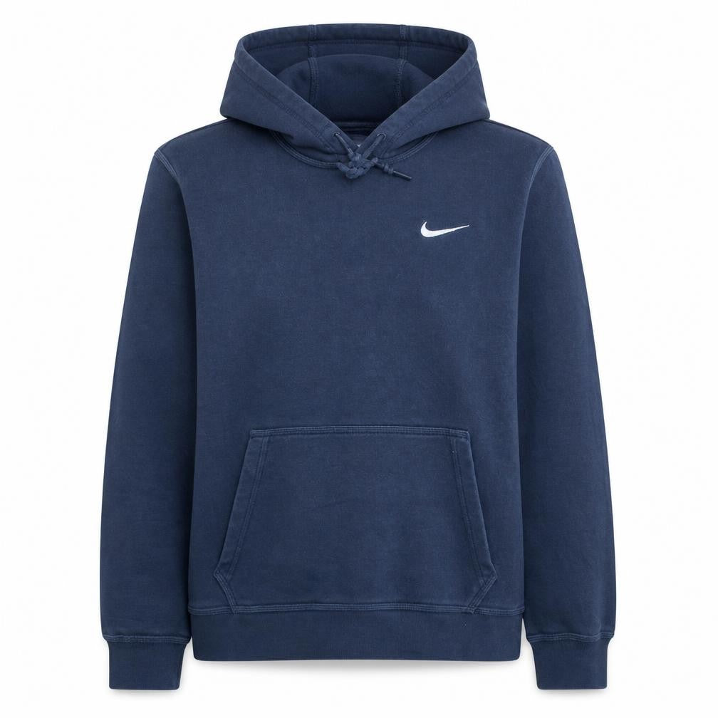 Front view of Nike Women's Blue Pullover Hoodie Small Cotton Blend Logo Hooded Sweatshirt