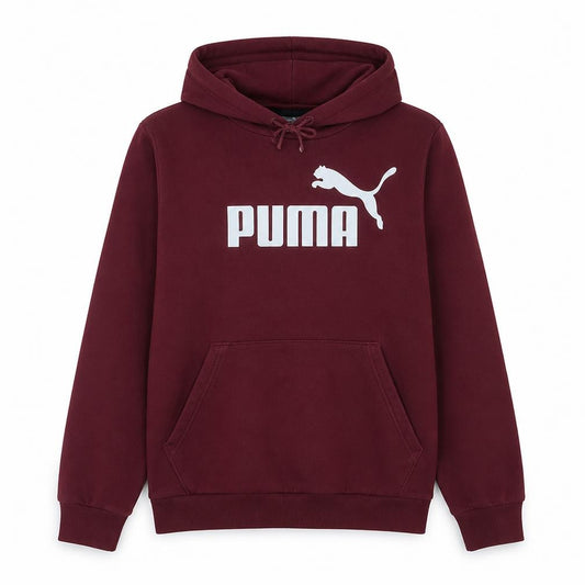 Front view of Puma Men Red Pullover Hoodie M Logo Graphic Sportswear