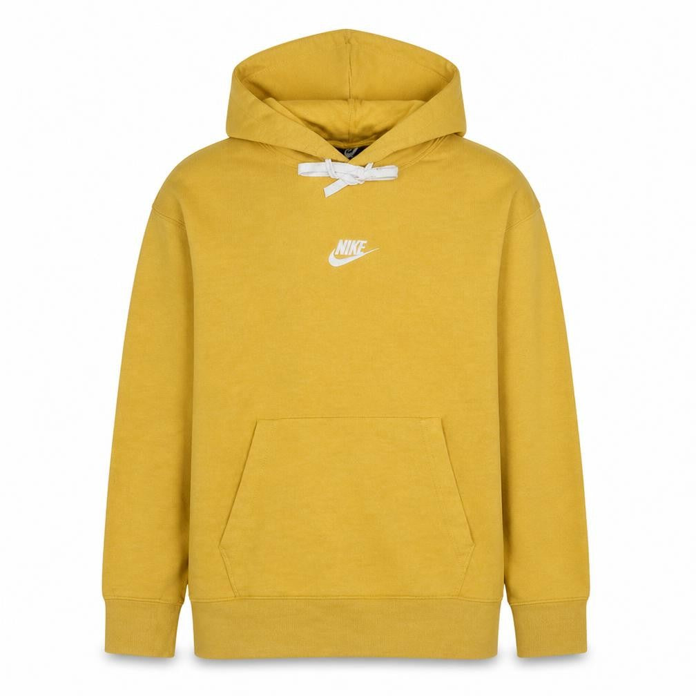 Front view of Nike Men's Yellow Pullover Hoodie M Logo Fleece Sweatshirt