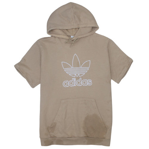adidas Men Beige Short Sleeve Pullover Hoodie Size L Regular Fit