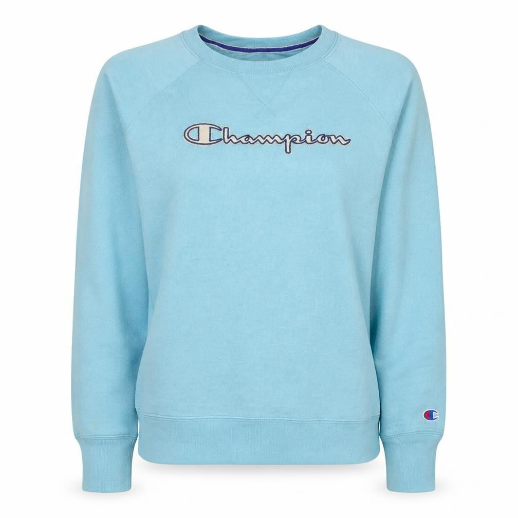 Front view of Champion Women's Blue Crew Neck Pullover Sweatshirt M