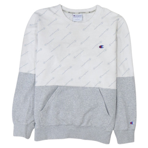 Champion Women Grey & White Logo Crew Neck Pullover Sweatshirt L
