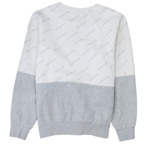 Champion Women Grey & White Logo Crew Neck Pullover Sweatshirt L
