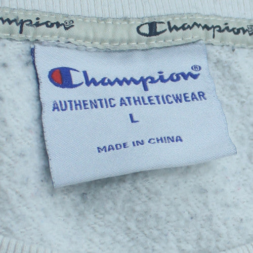 Champion Women Grey & White Logo Crew Neck Pullover Sweatshirt L