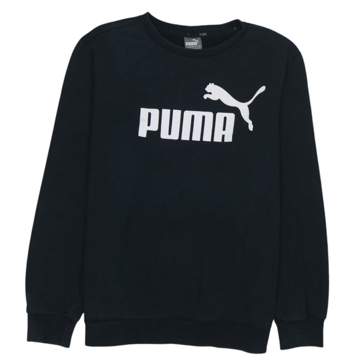 Puma Men’s Black Crew Neck Sweatshirt M Regular Fit Logo Pullover