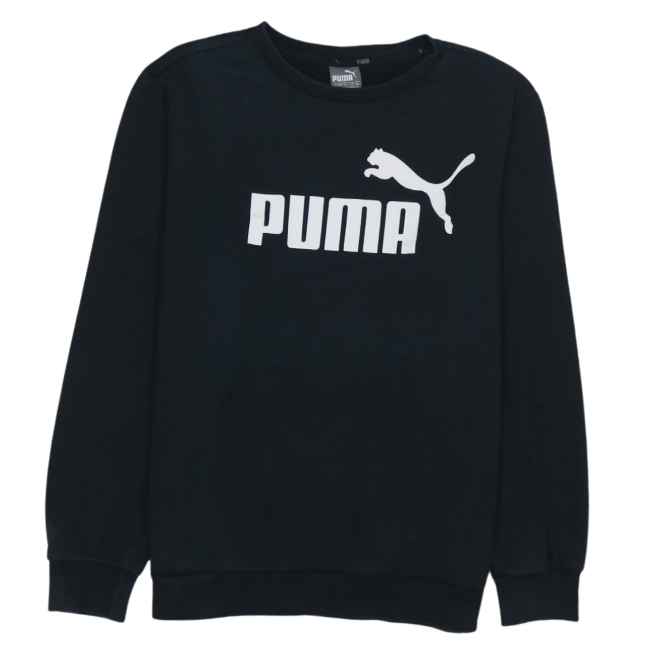 Puma Men’s Black Crew Neck Sweatshirt M Regular Fit Logo Pullover