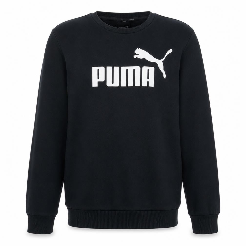 Front view of Puma Men’s Black Crew Neck Sweatshirt M Regular Fit Logo Pullover