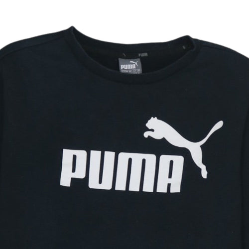 Puma Men’s Black Crew Neck Sweatshirt M Regular Fit Logo Pullover