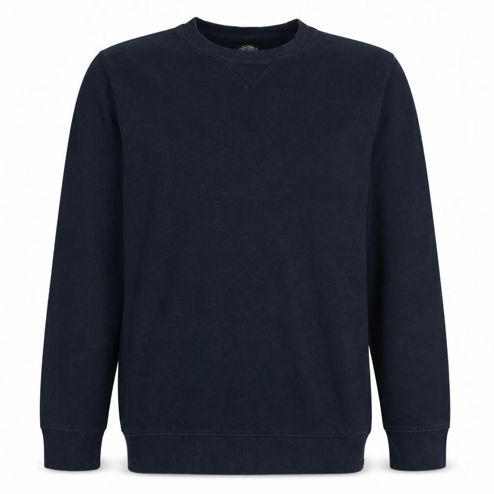 Front view of Dickies Men's Blue Crew Neck Cotton Pullover Sweatshirt Medium