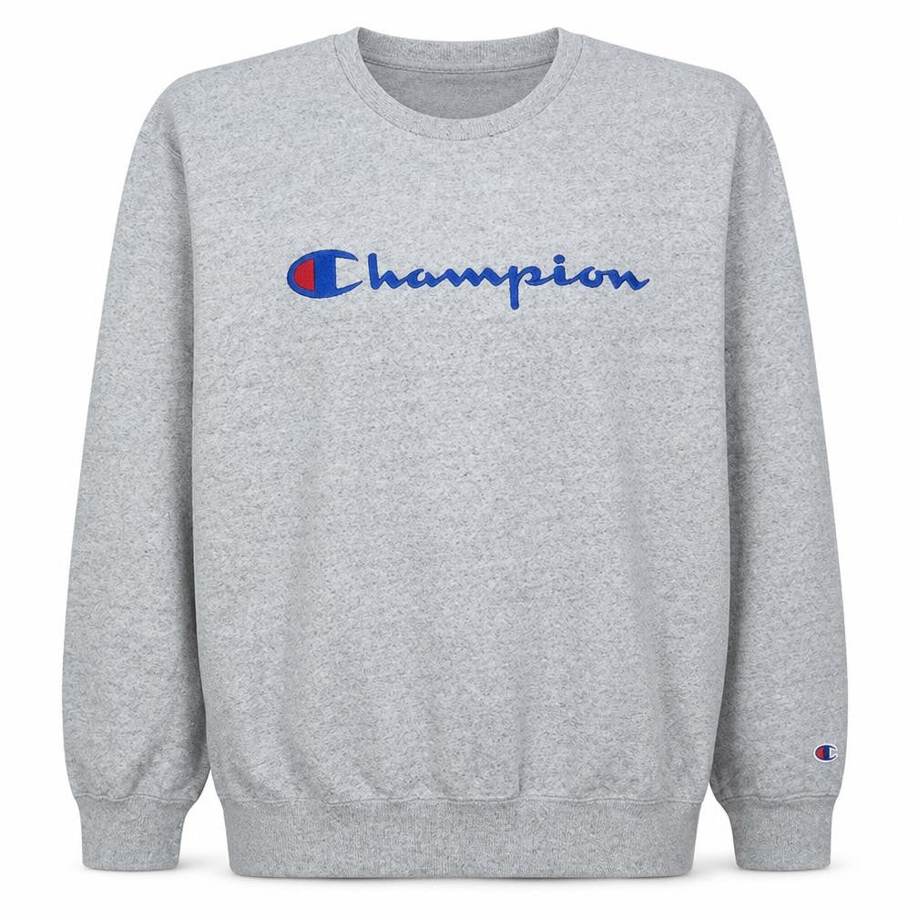Front view of Champion Men's Grey XL Crew Neck Logo Sweatshirt