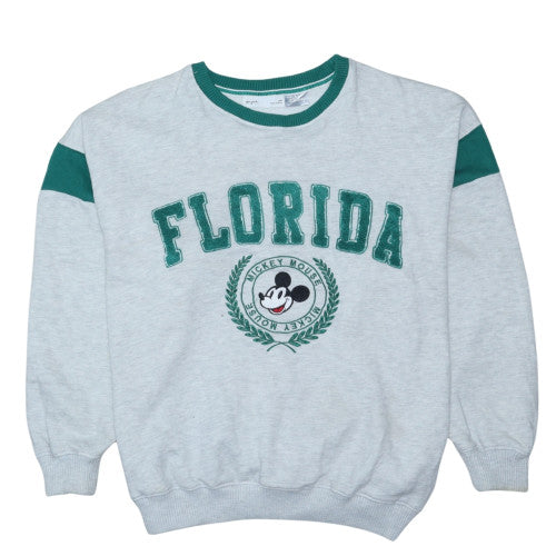 Disney Supre Women Grey Green Mickey Mouse Florida Pullover Sweatshirt S/M