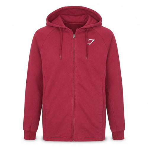 Gymshark Men's Red Full Zip Hoodie Size M Slim Fit Gym Wear