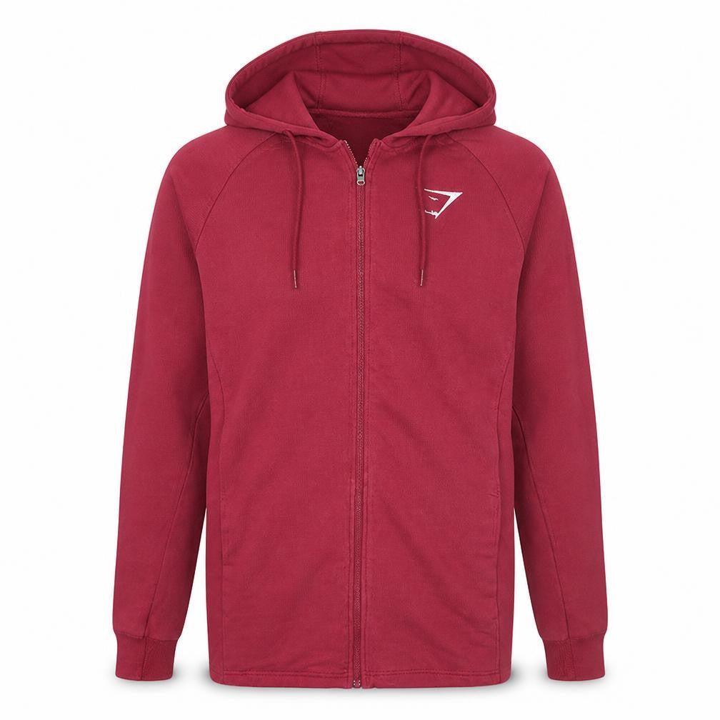 Gymshark Men's Red Full Zip Hoodie Size M Slim Fit Gym Wear