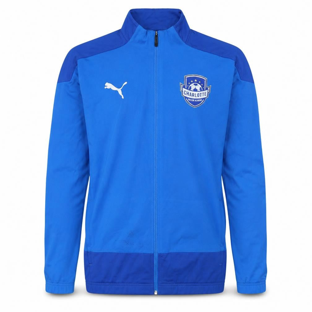 Front view of Puma Men's Blue Full Zip Charlotte Soccer Academy Sweatshirt M