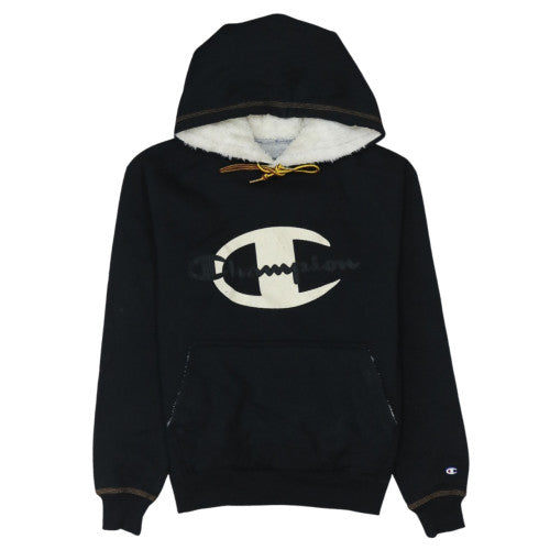 Champion Women's Black Pullover Hoodie Small Faux Fur Lined Logo Sweatshirt