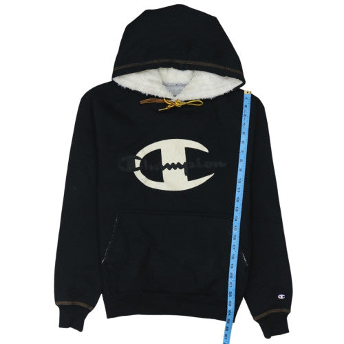 Champion Women's Black Pullover Hoodie Small Faux Fur Lined Logo Sweatshirt