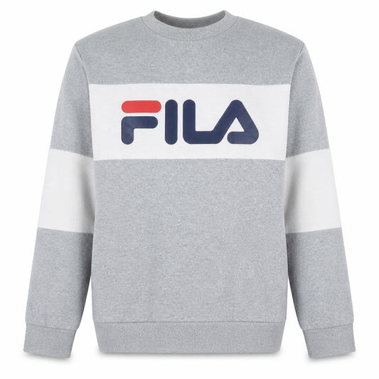 Front view of Fila men’s grey crew neck pullover sweatshirt l regular fit