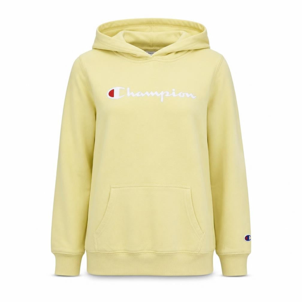 Front view of Champion Youth Yellow Hoodie Sweatshirt women’s, size UK 14, pullover cotton