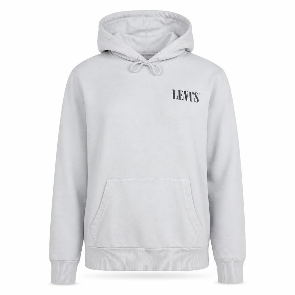 Front view of Levi's women’s white small pullover hoodie cotton logo print