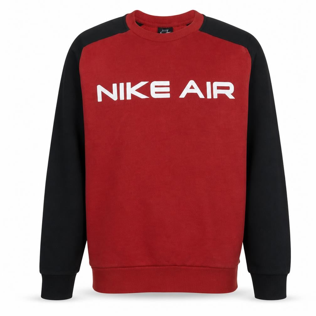 Front view of Nike men’s red black air logo crew neck sweatshirt m