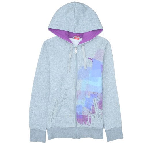 Puma Women's Grey Full Zip Hoodie XS UK 8 Cotton Blend