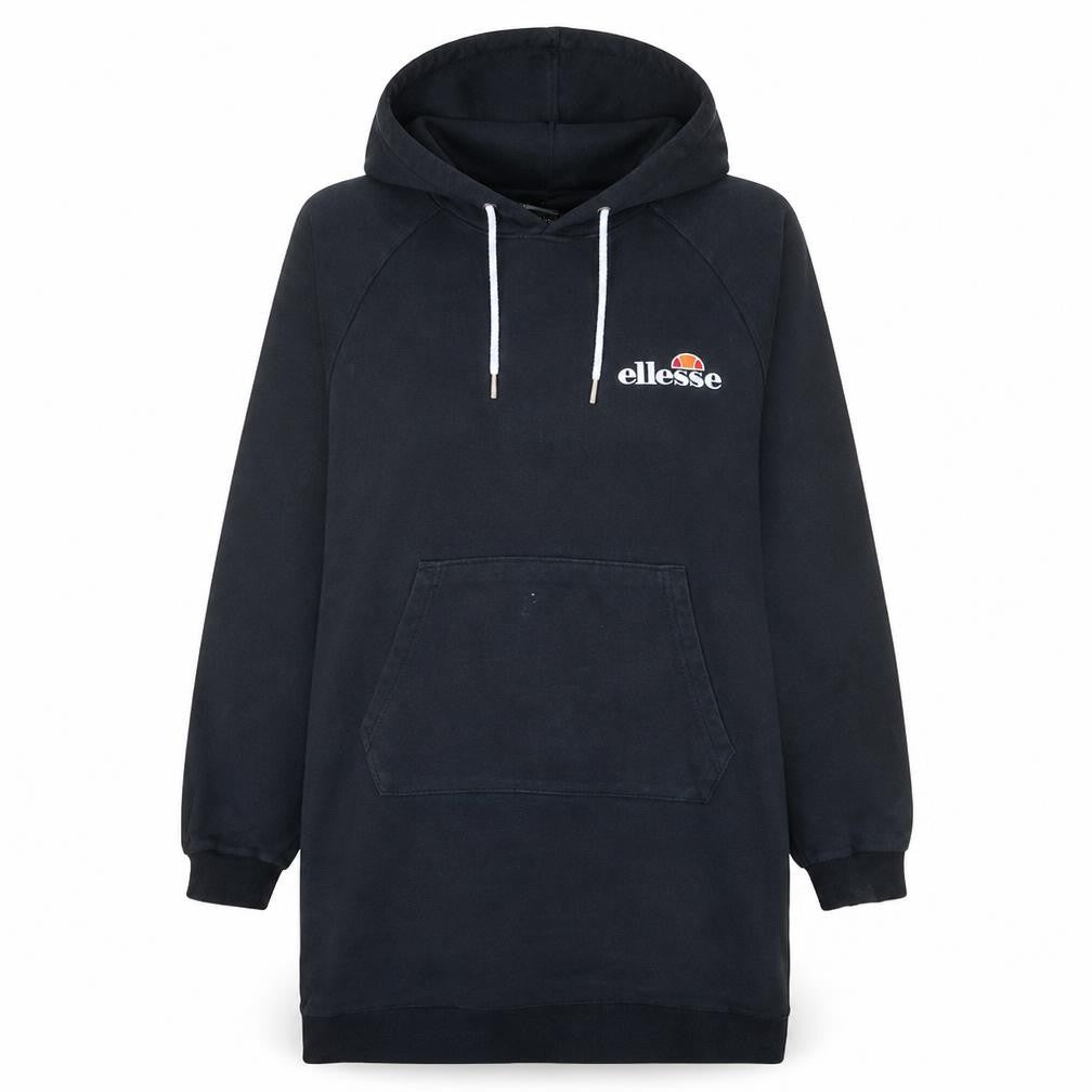 Front view of Ellesse Women's Black Pullover Hoodie UK 14 Cotton Blend Sweatshirt