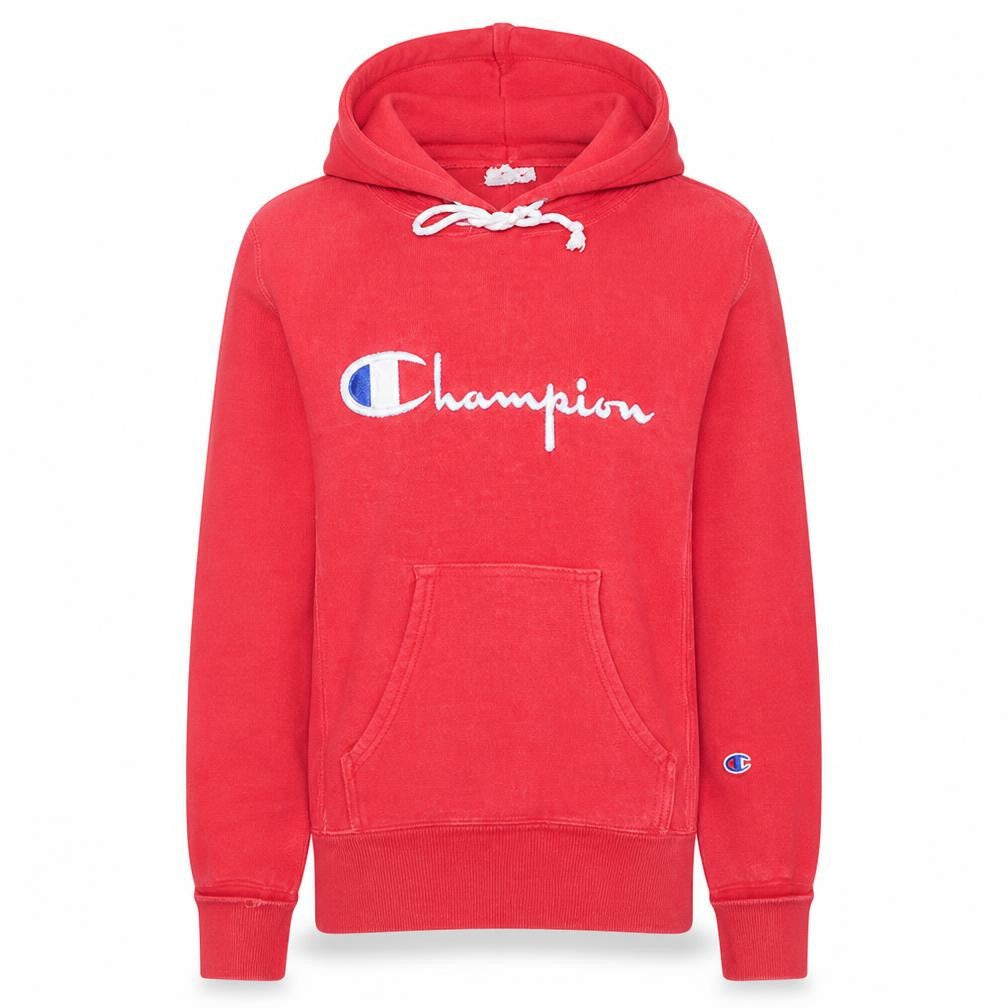 Front view of Champion women’s red xs reverse weave pullover hoodie sweatshirt
