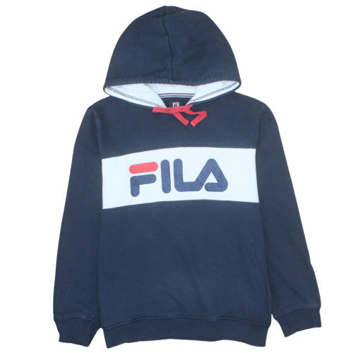 FILA Men's Blue Pullover Hoodie M Logo Graphic Fleece Sweatshirt