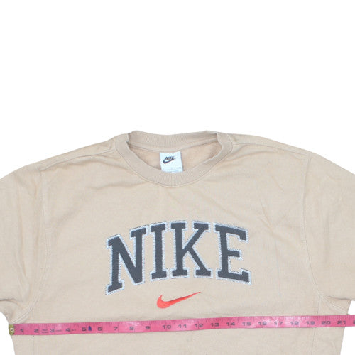 Nike Men's Beige Pullover Sweatshirt S Embroidered Logo Crew Neck