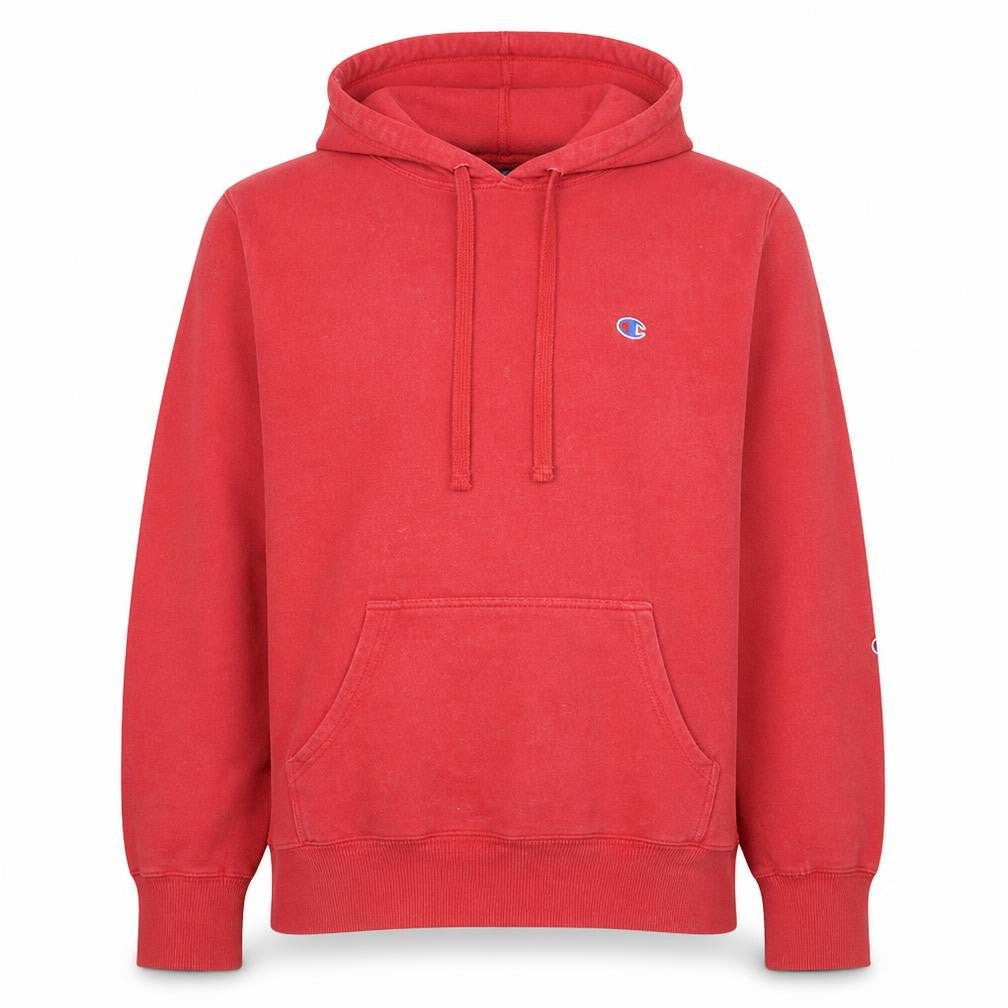 Front view of Champion Men's Red Pullover Hoodie, size L, Authentic Athleticwear