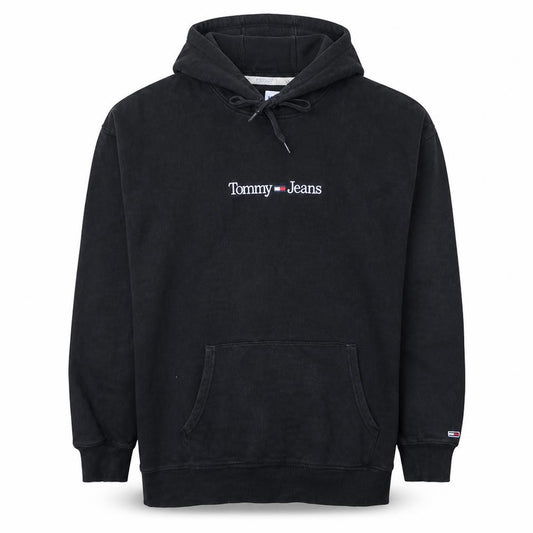 Front view of Tommy Jeans Men's Black XL Pullover Fleece Hoodie