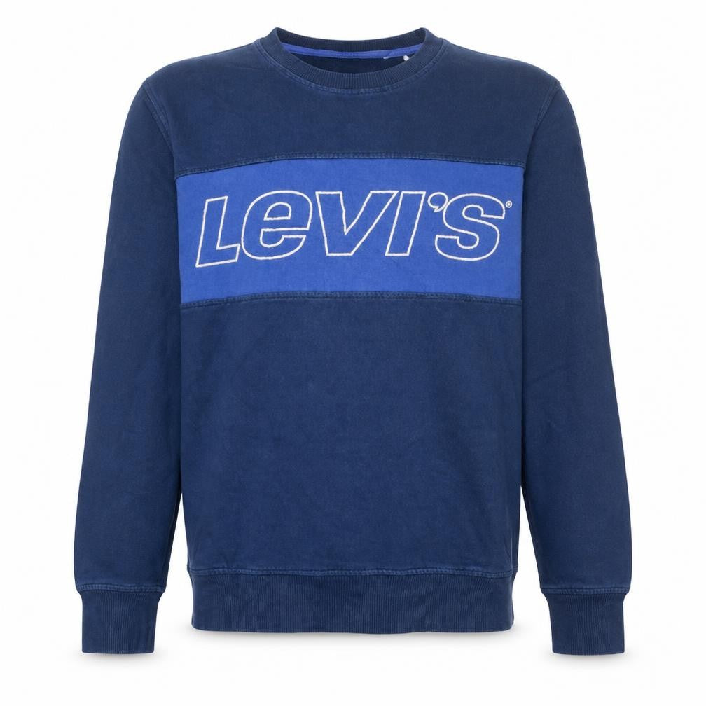Front view of Levi's Men's Blue Crew Neck Logo Pullover Sweatshirt M