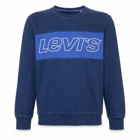 Front view of Levi's Men's Blue Crew Neck Logo Pullover Sweatshirt M